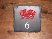Welsh Slate House Number Sign with Welsh Dragon